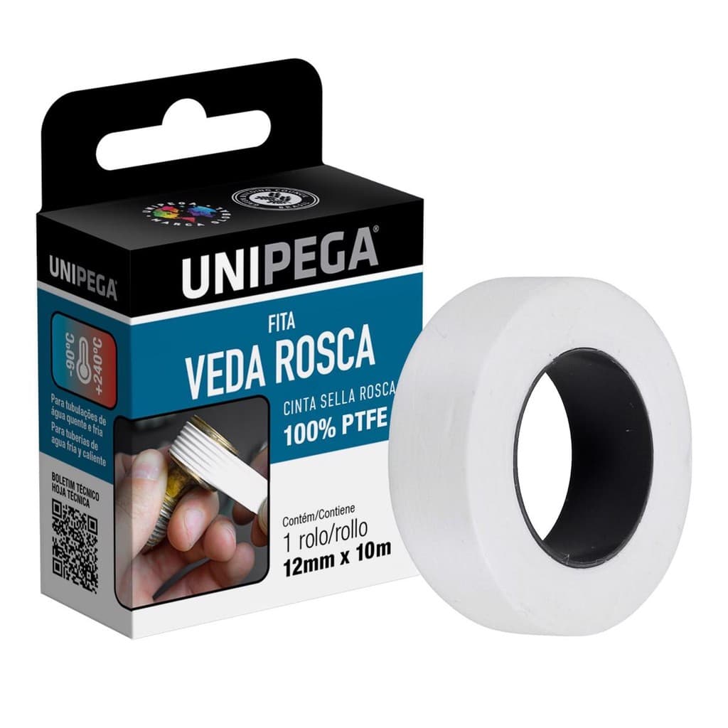 FITA VEDA ROSCA TEFLON PVC/CANO/PIA/REGISTROS/VALVULAS 12MM X 10M UNIPEGA