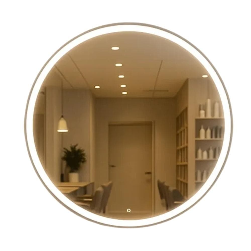 Espelho Redondo Jateado Com Led Branco 60x60 Lapidado Touch