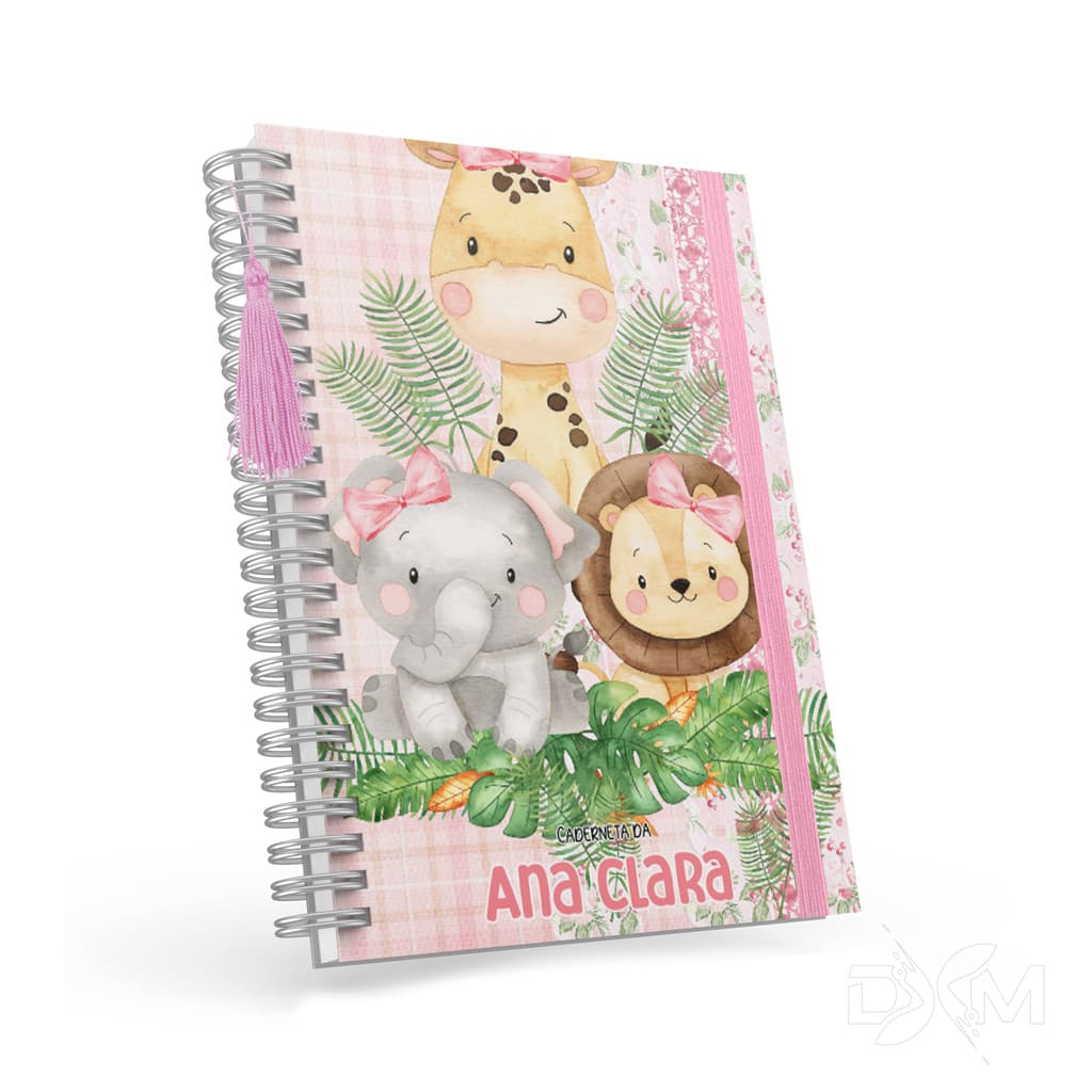 Caderneta de Vacina/Saúde Completa Personalizada com Nome - Feminina - Tema Safari 19 - DXM