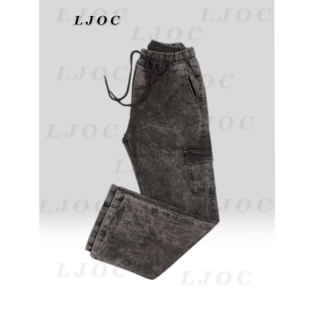 Calça Casual Cargo Denim Skate Estonada Elástico Na Cintura Skatista