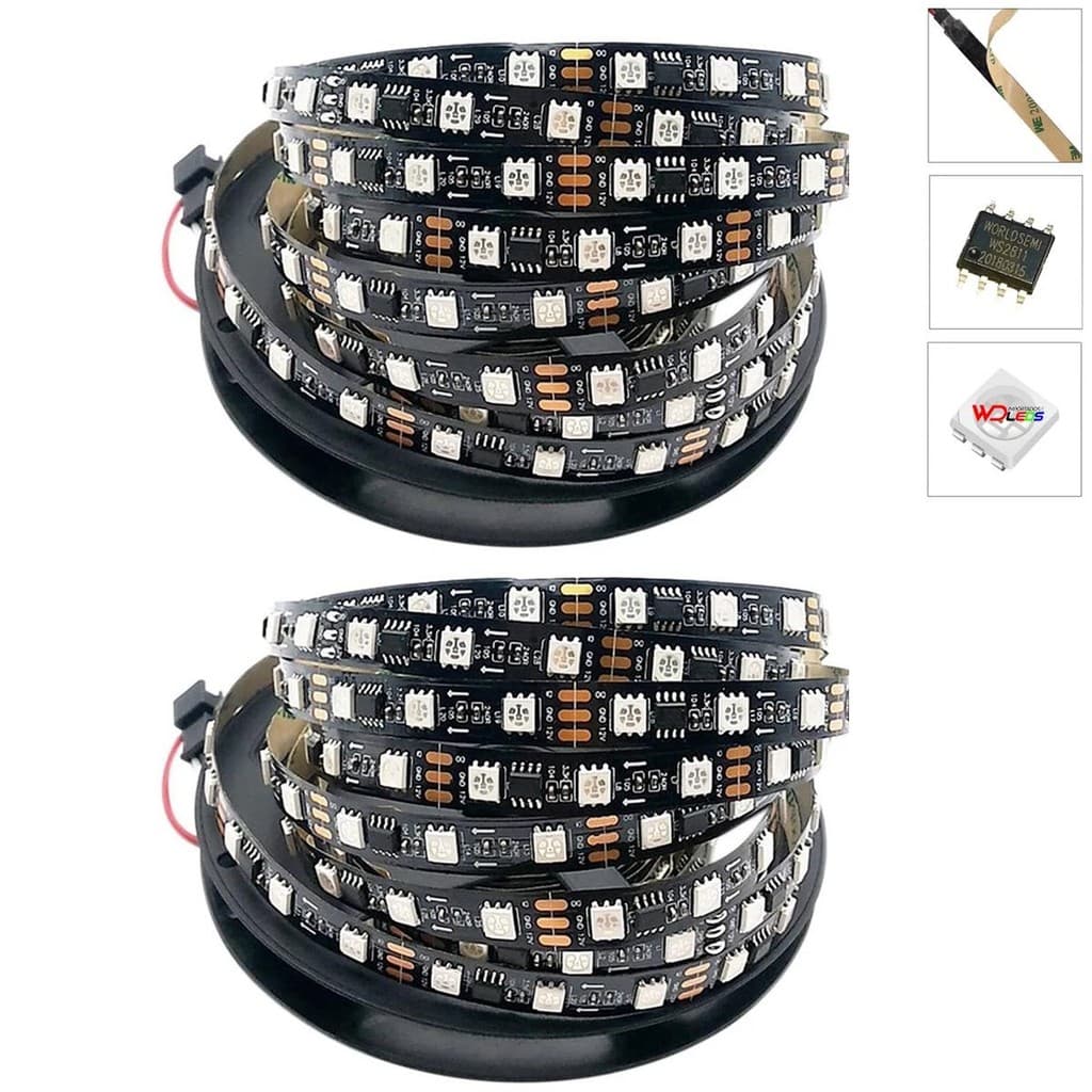 2 Fitas Led Ws2811 Endereçável 5M 300 Leds 12v Ip20 Preta 4D
