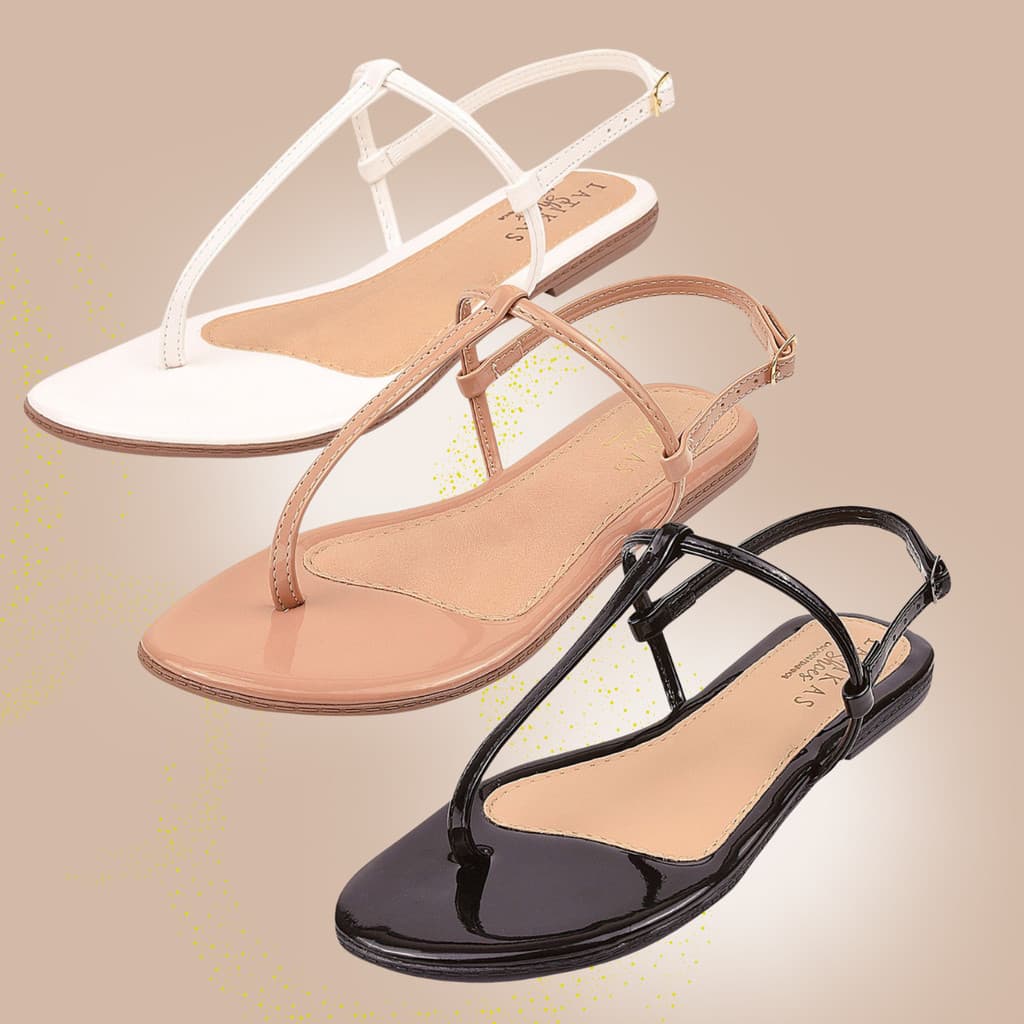Kit 3 Pares Sandalias Feminina Rasteirinha Fio Basica Dia a dia Branco Nude Preto