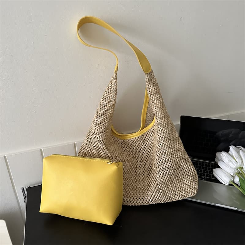 Bolsa Feminina De Palha Grande De Praia Casual Praia Verão Popular Um Ombro Bolsa