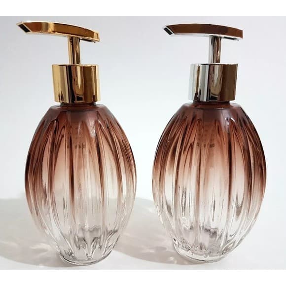 Porta Sabonete Vidro Cacau Degrade 320ml Sabonete Líquido Cromado com tampa luxo