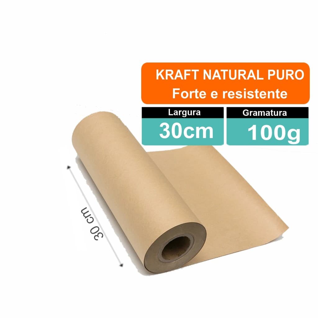 Bobina de Papel Kraft Natural Puro Gramatura 100 Gramas X 30Cm Embalagem Correios Embrulho