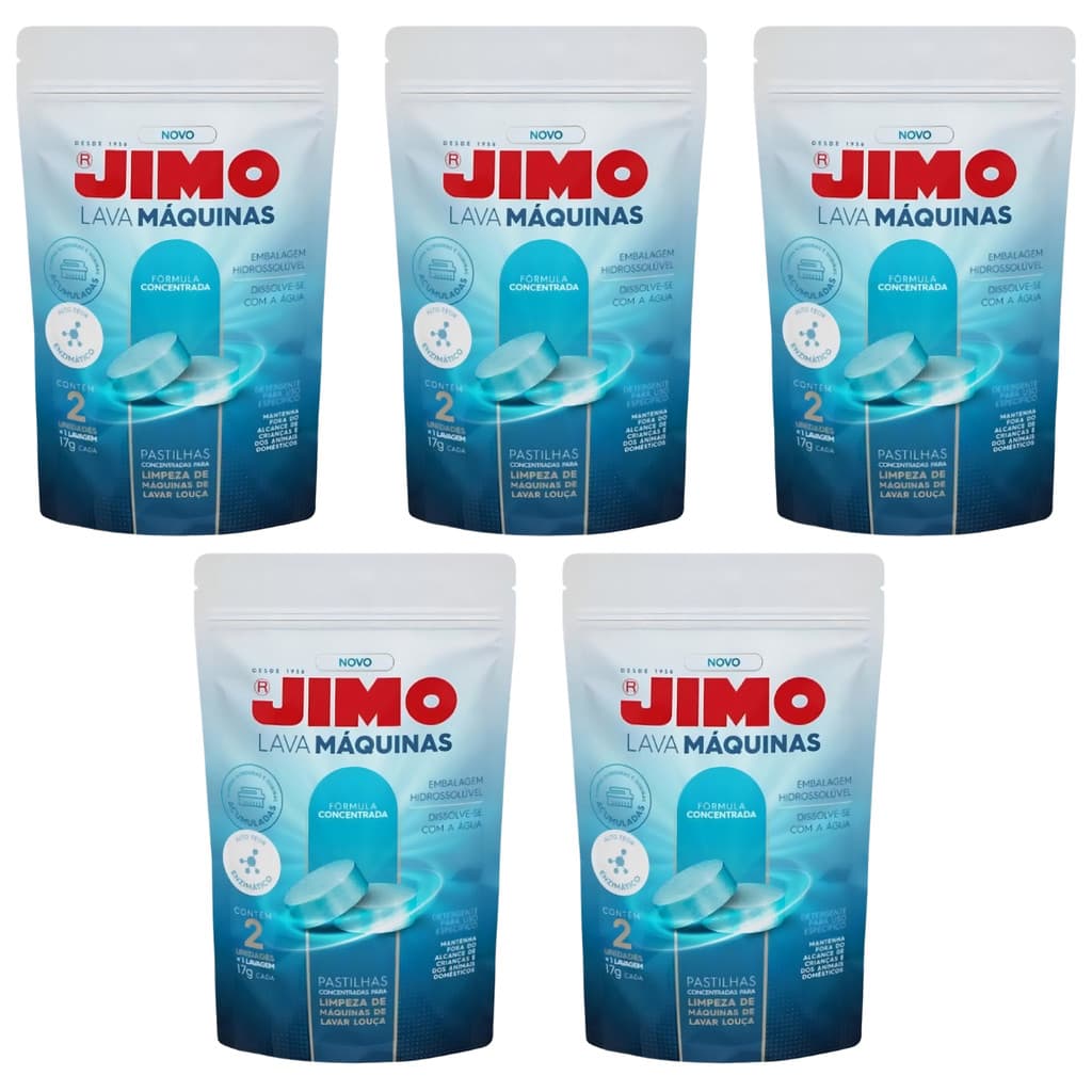 Kit 5 Sachês Limpa Máquinas de Lavar Louças Jimo com 2 Pastilhas Cada