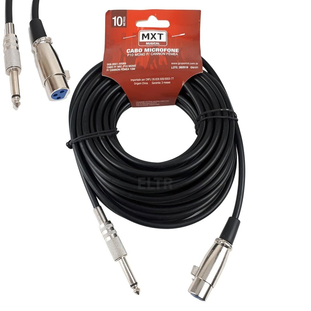Cabo De Microfone P10 Mono Para Xlr Canon Fêmea - Disponível 5 e 10 Metros