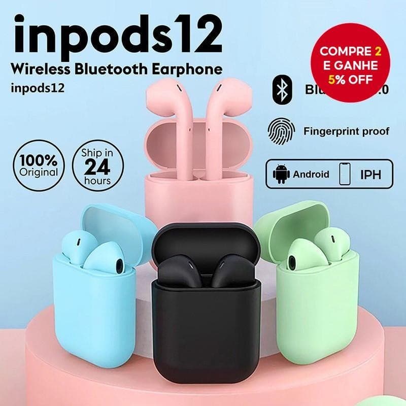 Fones De Ouvido Bluetooth Sem Fio i12 TWS Com Microfone , Design Intra-Auricular Confortável Para Esportes E Jogos