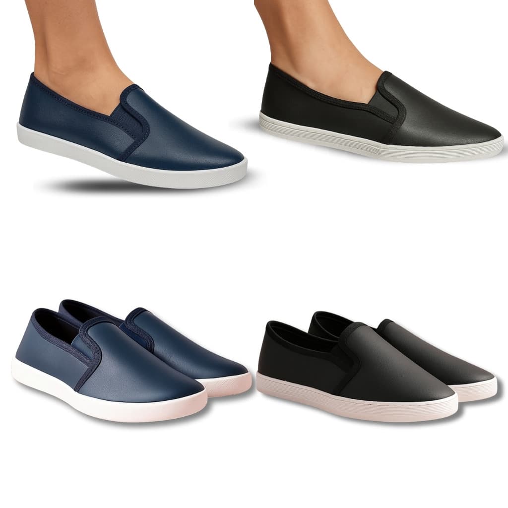 Kit 2 Pares Sapatilha Iate Feminina Slip On Flexível e Confortável