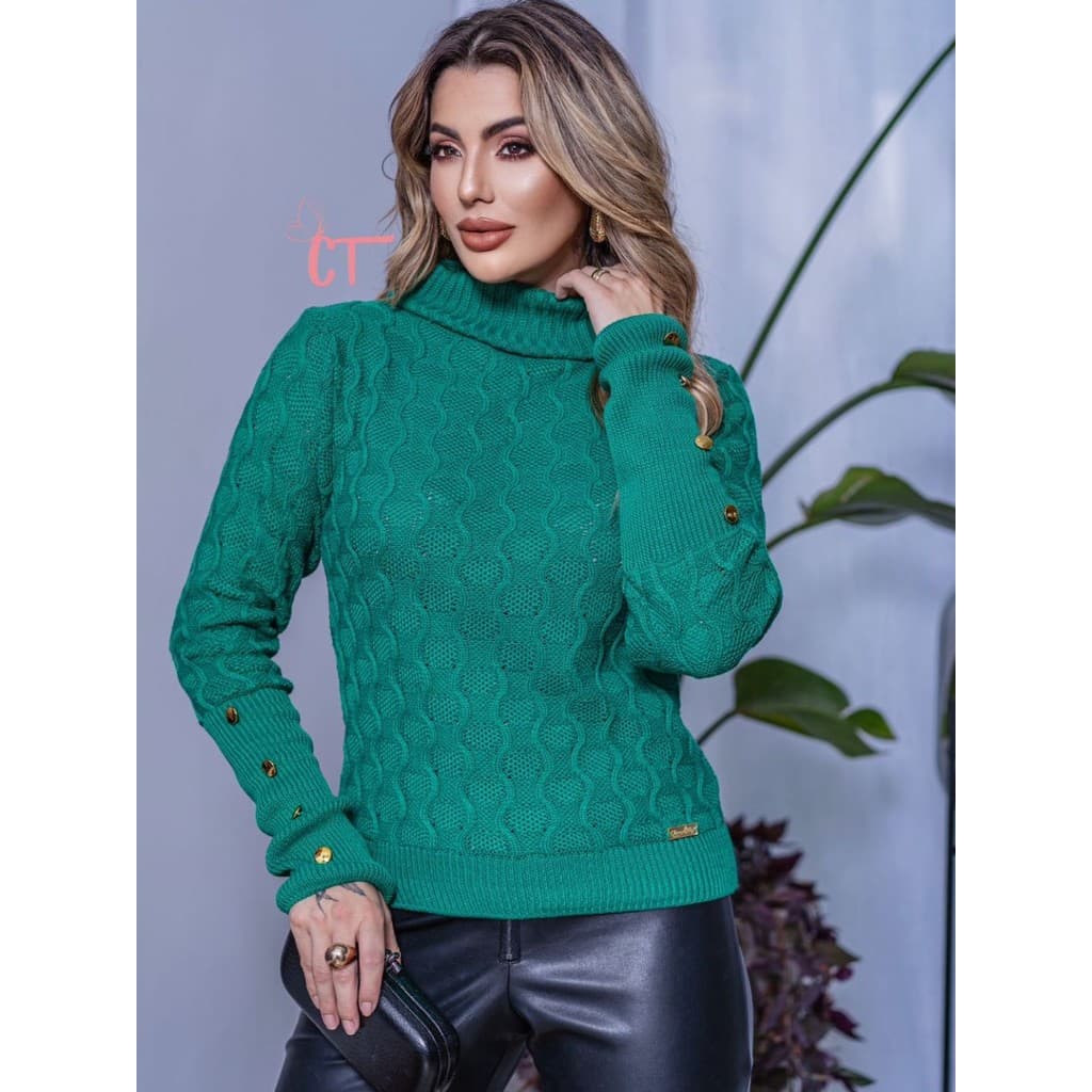 Blusa Tricot Mavie Gola Alta Manga Comprida Moda Feminia Tendencia Inverno