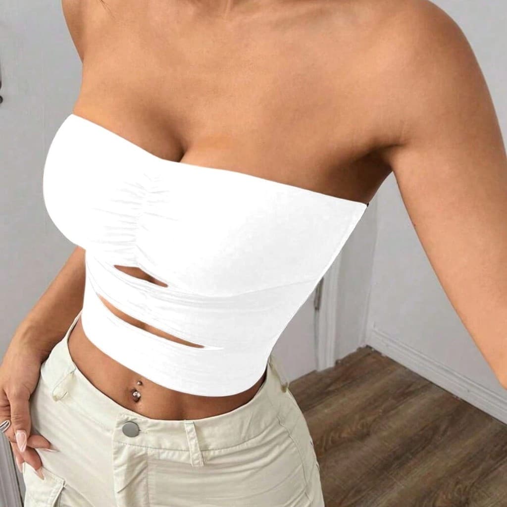Blusa Top Cropped Feminino  Franzido e Vazado no Busto Ideal para Primavera/Verão