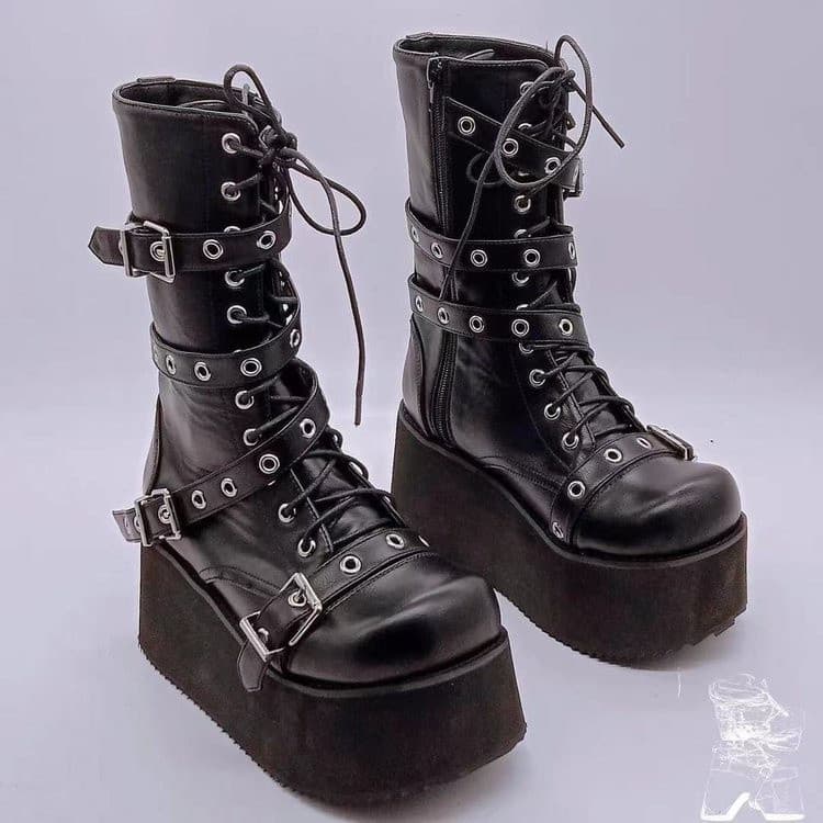 2021 Novo Europeu E Americano Punk Fivela De Cinto Fundo Grosso Lado Puxando Botas Curtas Feminino Tamanho Grande