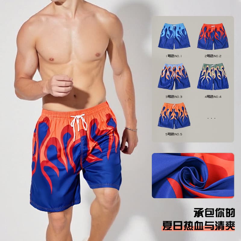 Shorts masculinos de cinco pontos com estampa de chama, tamanho europeu, tamanho grande, renda, Anti-constrangimento, se