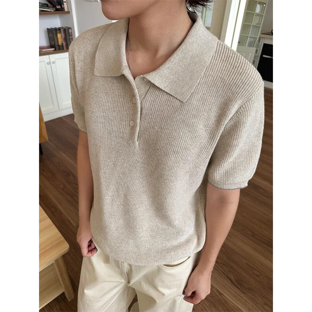 Estilo de dinheiro antigo usar leve malha lapela camisa polo de manga curta masculina verão High-End versão coreana solt
