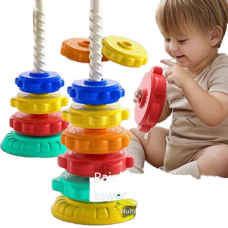 Torre Gira Gira Brinquedo Educativo Sensorial Montessori Bebê Empilha Argolas Coordenação Motora 12 Meses