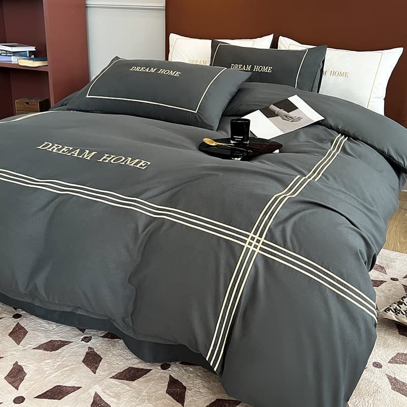 Ins estilo nórdico conjunto de quatro peças totalmente lavado algodão cor sólida luz luxo cama escovado capa de edredão