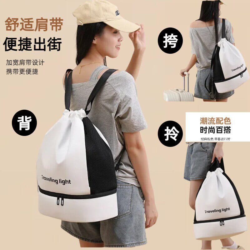 Bolsa de natação portátil com cordão, separação seca e molhada, bolsa de armazenamento dedicada à prova d'água para home