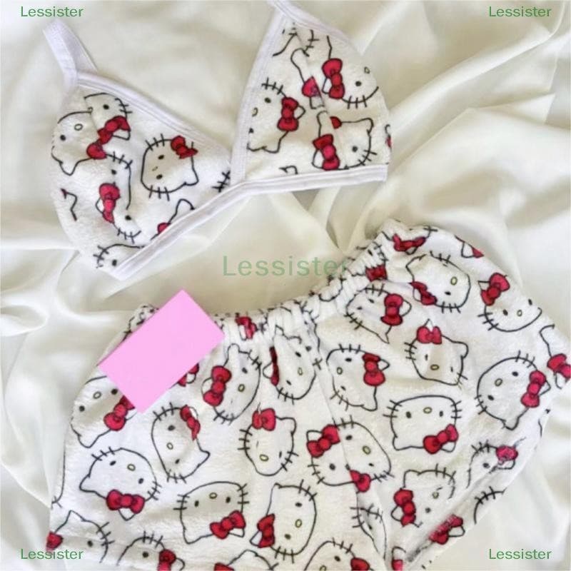 leesisters Conjunto Casual Estiloso e Fofo de Camiseta e Shorts com Estampa de Gato de Desenho Animado BR GHO4 WYZB