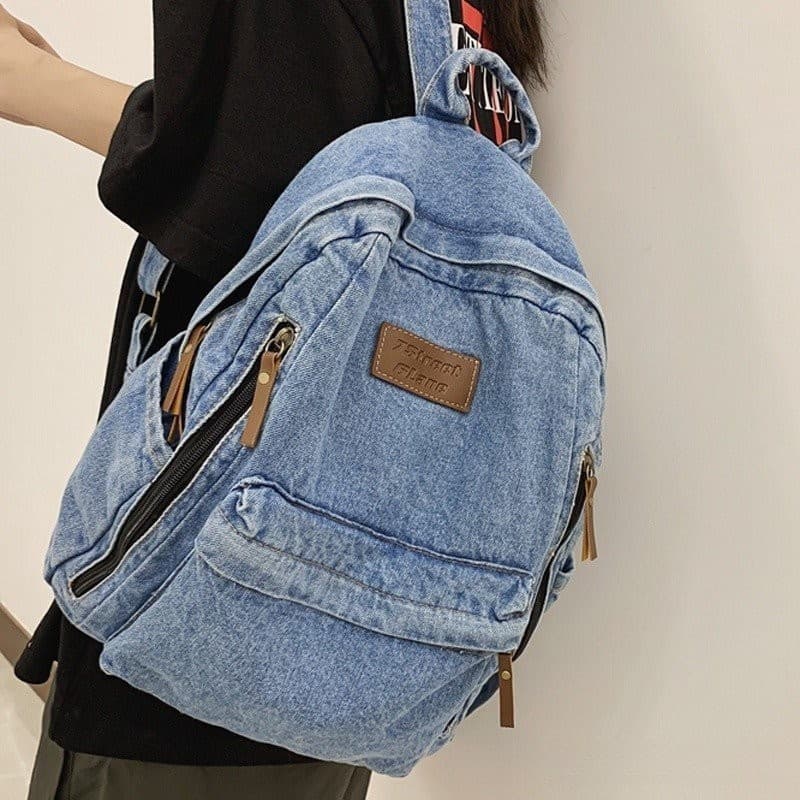 2023 Retro grande capacidade viagem Denim estudante mochila, adequado para estudantes universitários do sexo feminino, K
