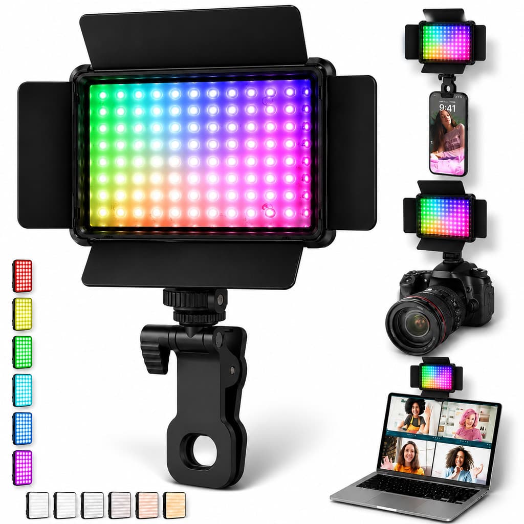 Luz De Preenchimento Portatil Rgb Para Celular Iluminador Fotos Lives Videos Bivolt Estrutura Preta