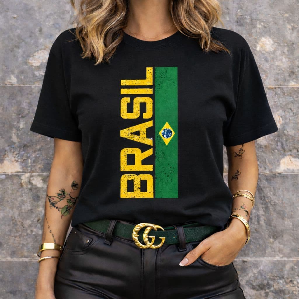 Camiseta Premium em Algodão Puro Camiseta Brasil Feminina Estampa Bandeira do Brasil Premium Copa Seleção Brasil