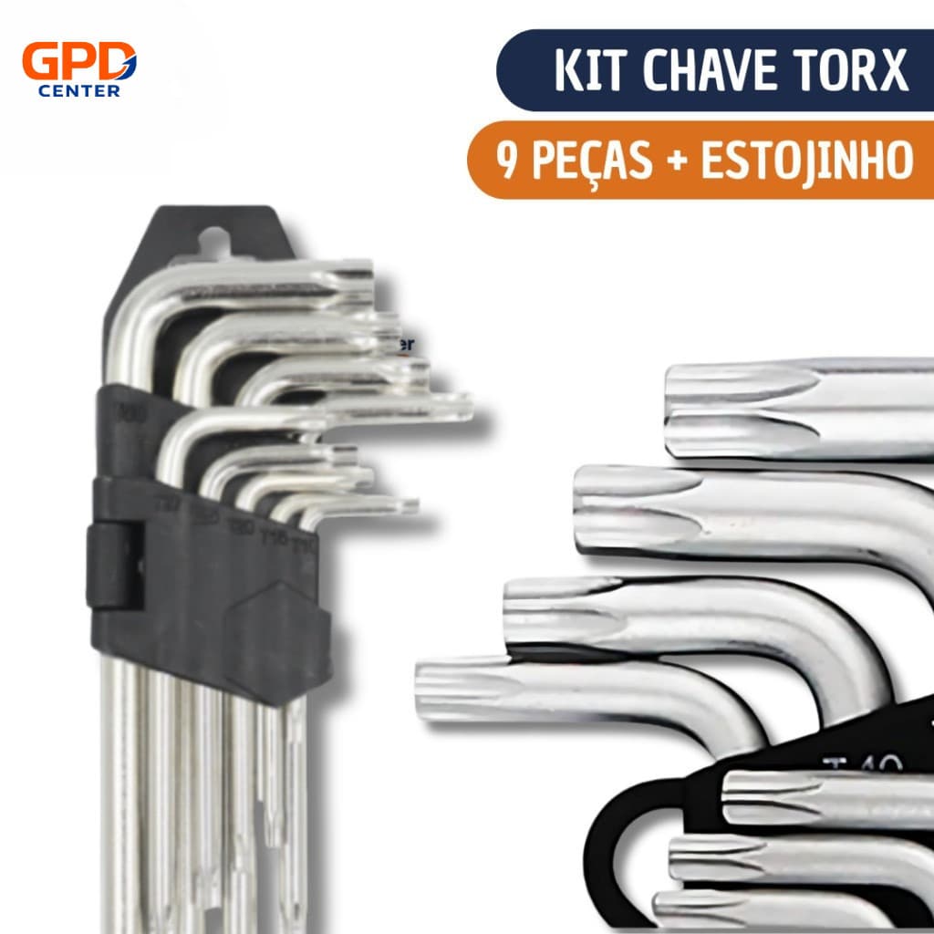 Jogo de Chave Torx Torque Media  9 Peças em Aço Cromo Vanadium T10 ao T50