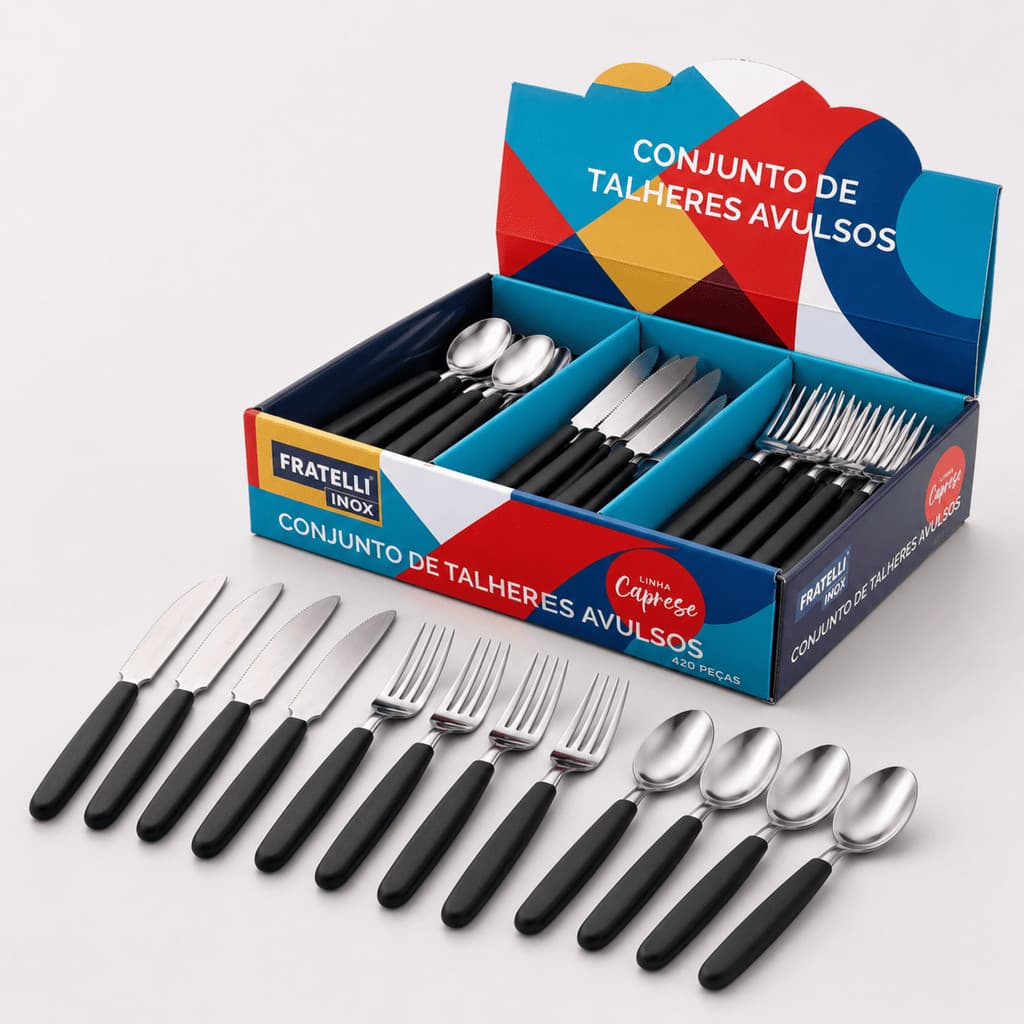 Conjunto Talheres 120 Peças Inox Cabo Preto Fratelli