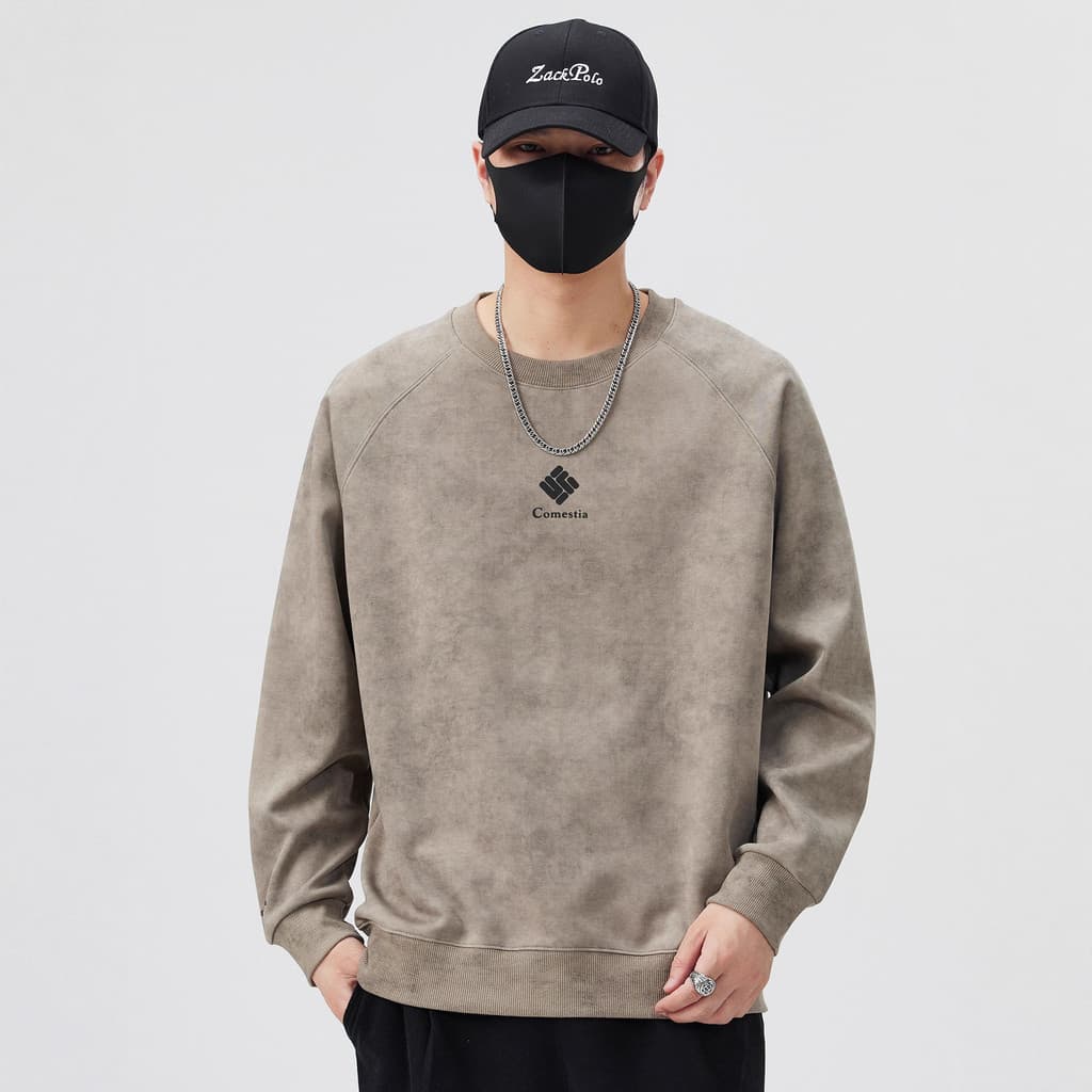 Moletom masculino estilo retrô americano para primavera e outono de 2026, nova camiseta de manga longa com gola redonda