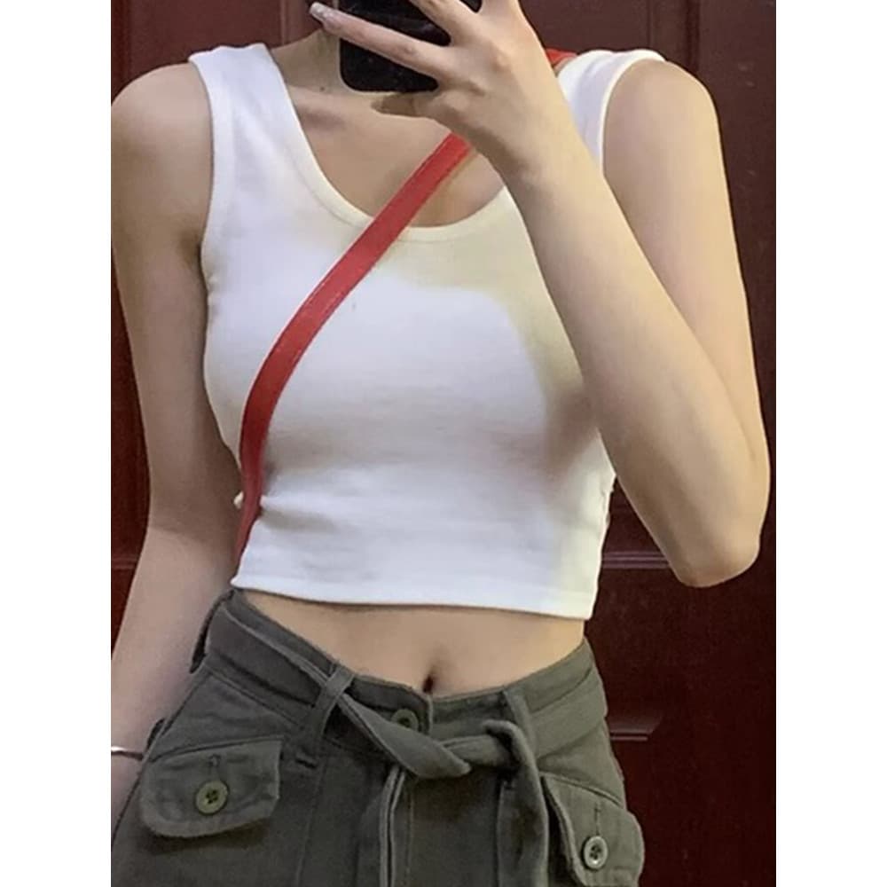 Camisola branca feminina verão 2026 novo estilo roupa interior exterior capa seios em forma de I sem mangas Bottoming cu