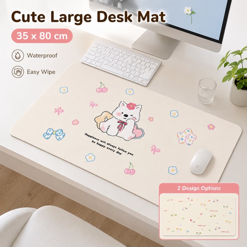 Desk Mat Fofo Cachorrinho 35x80cm Impermeavel Facil Limpar Couro PVC Mouse Pad Grande Mesa Estudo Escritorio Dorm
