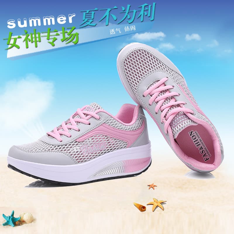 2026 verão novo estilo sapatos de balanço femininos malha respirável esportes sapatos casuais única malha oco sapatos fe
