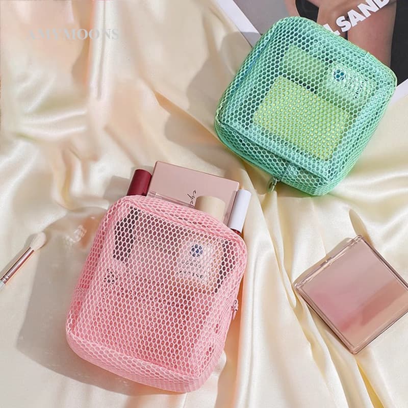 Amymoons Colorfu Bolsa De Cosméticos Quadrada De Malha Fofa Feminina Fones De Ouvido Portáteis Batom Guardanapos Higiêni