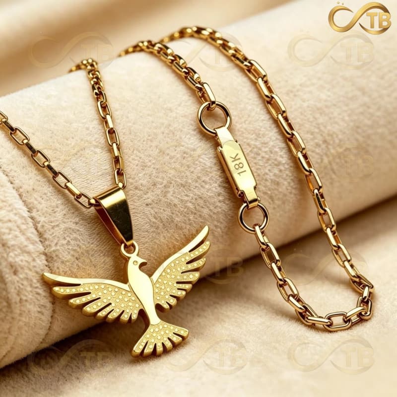 TB Conjunto Colar Divino Espírito Santo 18K com Pulseira Elegante Dourada Joia Religiosa Cristã