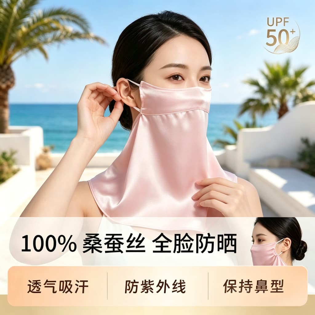 Shanghai Story 2026 novo estilo feminino seda amoreira máscara de seda pescoço proteção cachecol proteção solar máscara