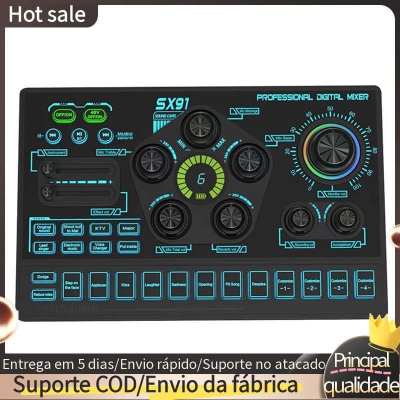 SX91 Placa De Som Ao Vivo USB Mixer Profissional Amplificador De Console De Mixagem De Áudio Para Cantar PC Laptop Celul