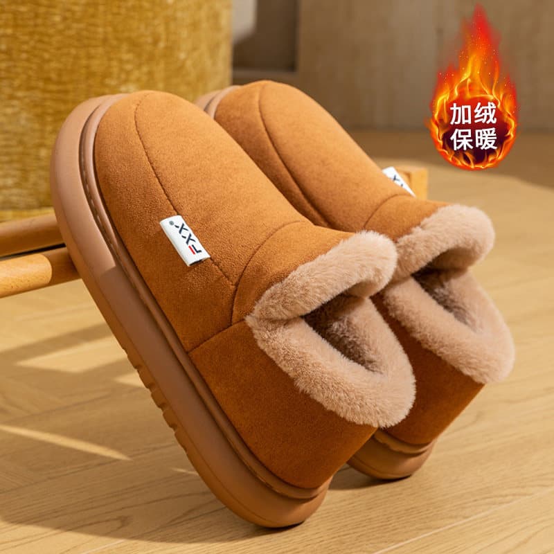 Chinelos de algodão feminino inverno novo estilo ao ar livre usar forro de lã inverno quente salto de sola grossa interi