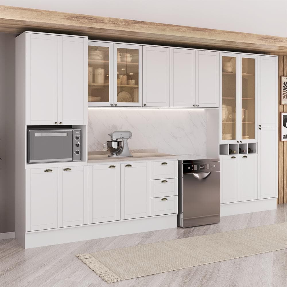 Armário de Cozinha Completa com Balcão Milla Emma Carraro Branco