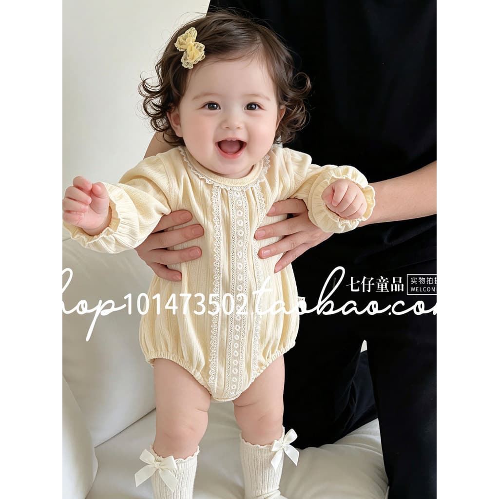Versão coreana bebê infantil primavera outono envoltório roupas bebê menina doce estilo ocidental triângulo macacão pequ