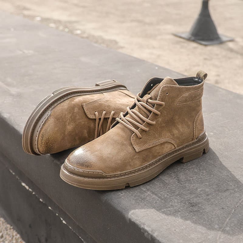 Botas Martin de couro genuíno retrô masculinas de cano médio sapatos casuais de couro de cano alto botas curtas de lã qu