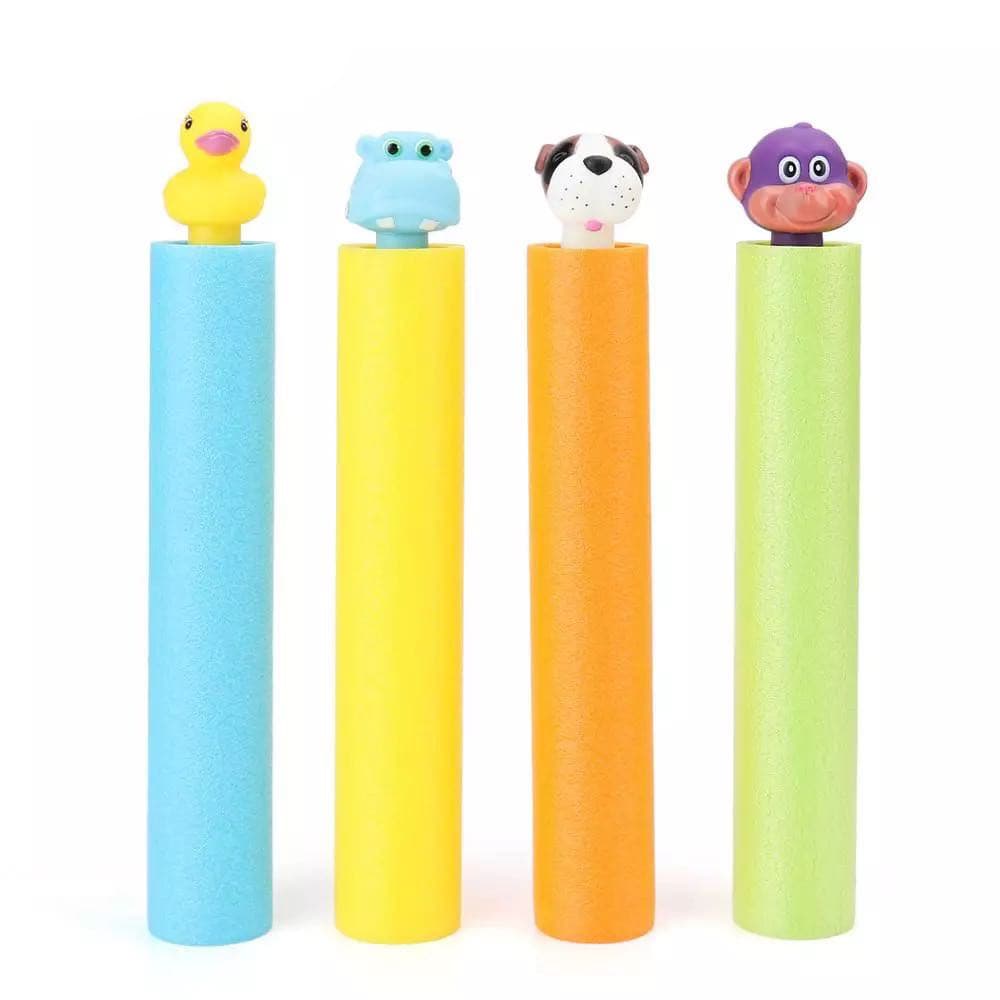 Pistola de Água de Brinquedo em EVA, Lançador de Água Retrátil com Almofada de Algodão Perolado e 4 Cabeças de Animais,