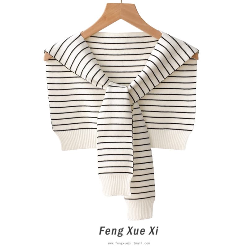 Listrado de malha exterior pequeno xale feminino primavera outono dupla utilização cachecol de lã versão coreana novo es