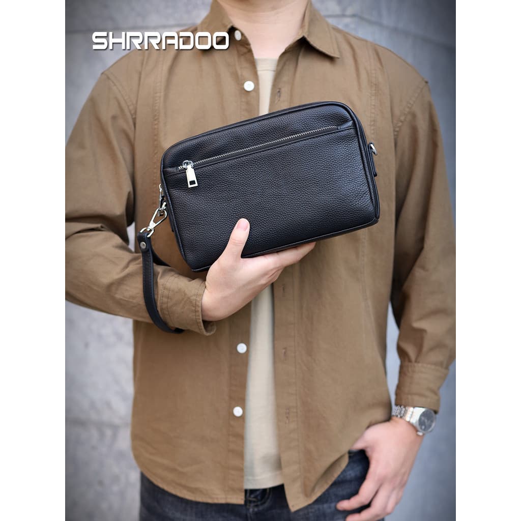 Bolsa de embreagem masculina moda simples couro grande capacidade Multi-cartão bolsa de embreagem multifuncional dupla u