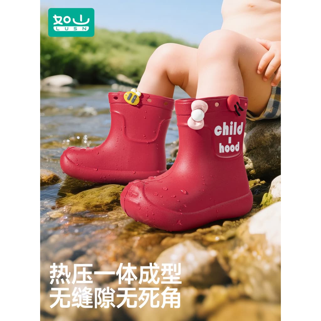 Rushan botas de chuva infantis meninos botas de chuva do bebê leve à prova dwaterproof água meninas antiderrapante jardi