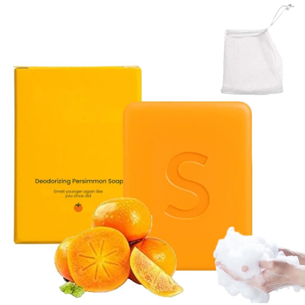 Sabonete desodorante de caqui, limpador facial e corporal, contém uma fórmula hidratante com ingredientes neutralizadore