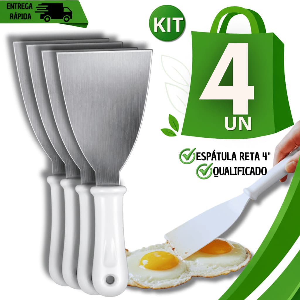 Utensílios Espátulas Reta 4' Inox Para Chapeiro Profissional Hamburguer Lanches Cozinha Pratica