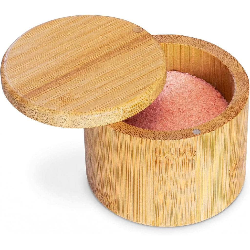 Saleiro de Bambu com Tampa Giratória - Recipiente de Sal de Madeira, Caixa de Especiarias de Bambu para Bancada de Cozin