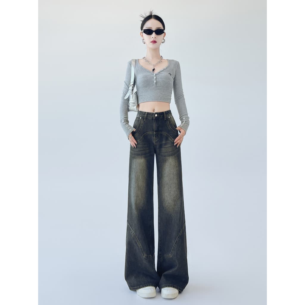 Vfvk americano Retro cintura baixa não Leggings ligeiramente Jeans feminino 2026 calças de verão alto mais magro olhar c