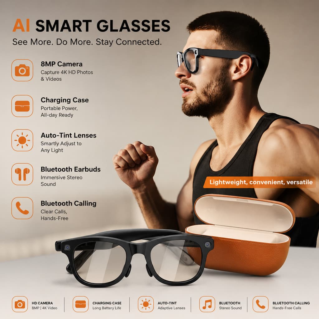 M02 Ultra AI Óculos Inteligentes 8MP Câmera HD Bluetooth Chamada Assistente De Voz Esportes Ao Ar Livre DVR Filmadora De