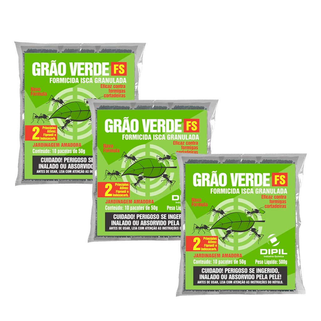 Kit 3 Grão Verde Isca Granulada Formicida Mata Formigueiro P/ Formiga Cortadeira 500g Cada