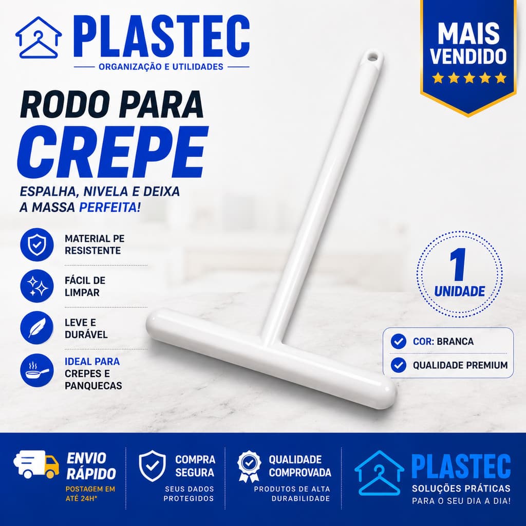 Rodinho Para Crepe Francês Haste Fina  Em Polietileno Material Nível  Profissional